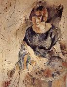 Jules Pascin Lucy and Aiermina are seated on the soft mat oil